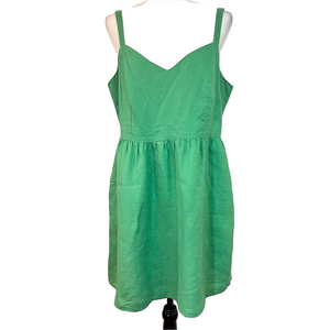 CYNTHIA ROWLEY 100% Linen Green Mini Dress Pockets Large Summer Garden Party